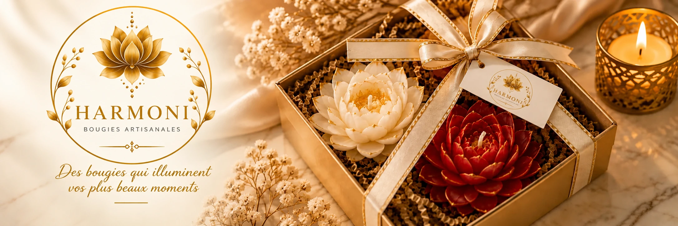 Harmoni Bougies Artisanales - coffret lotus blanc et rouge